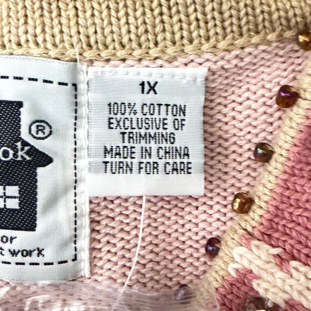 NWT Storybook Knits Cats Design Cardigan Pink Beaded Cotton size 1X Vintage - Picture 14 of 16